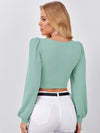 Sweetheart Neck Lantern Sleeve Crop Top