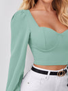 Sweetheart Neck Lantern Sleeve Crop Top