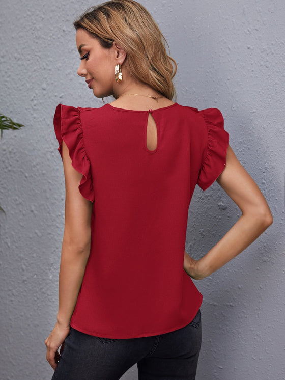 Ruffle Armhole Solid Top