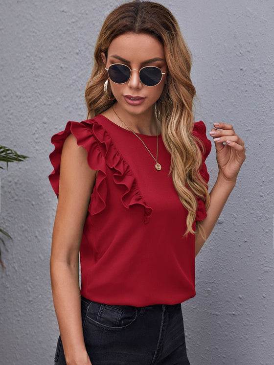 Ruffle Armhole Solid Top