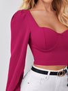 Sweetheart Neck Lantern Sleeve Crop Top