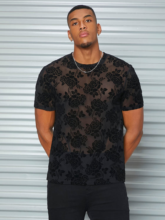 Men Floral Mesh Tee