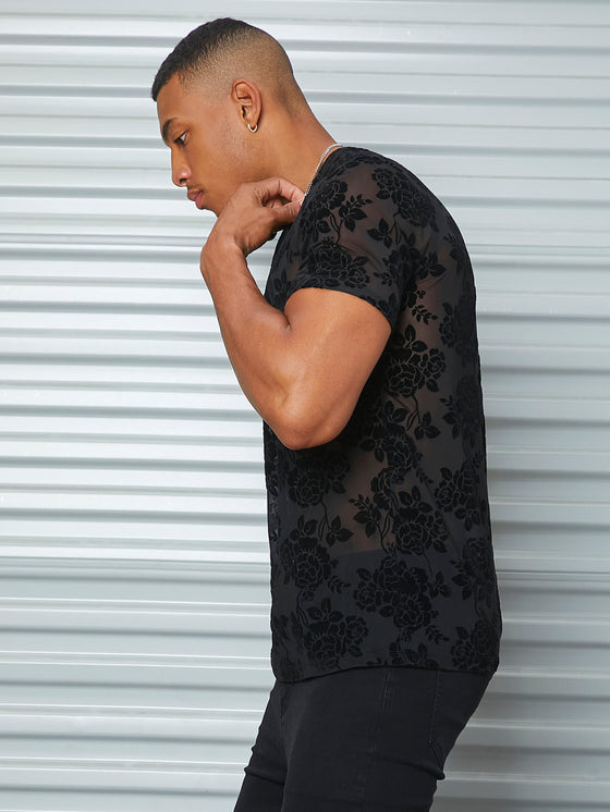 Men Floral Mesh Tee