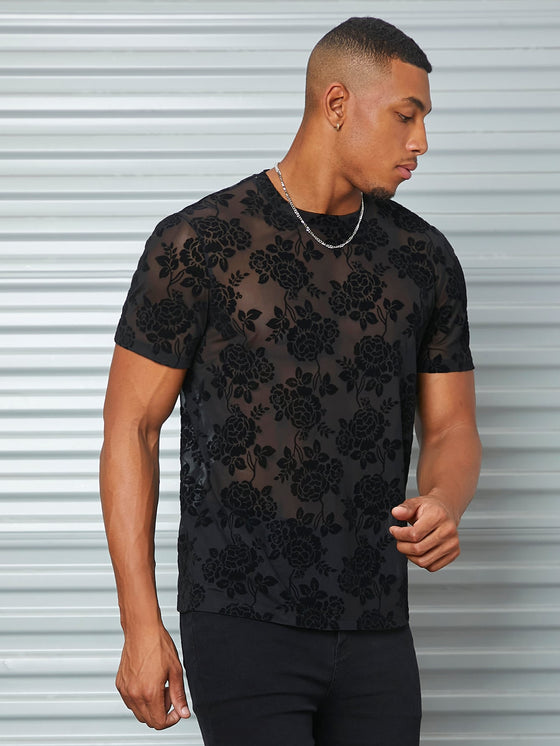 Men Floral Mesh Tee