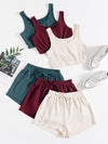 3sets Solid Tank Top Tie Waist Shorts Lounge Set