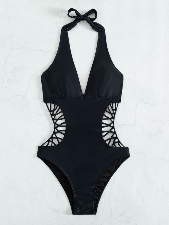 Cut out Side Halter One Piece Swimsuit