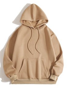  Solid Drawstring Pocket Front Hooded Sweatshirt