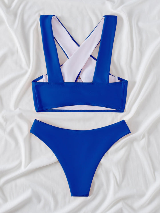 Solid Criss Cross Underwired Bikini Swimsuit