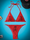 ROMWE Grunge Punk Skull Pattern Triangle Thong Bikini Swimsuit