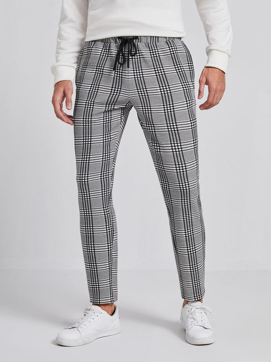 Men Plaid Print Drawstring Waist Pants