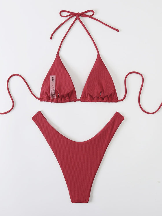 Rib Halter Micro Triangle Bikini Swimsuit