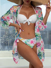 3pack Floral Print Knot Push Up Bikini Swimsuit Kimono