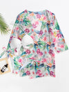 3pack Floral Print Knot Push Up Bikini Swimsuit Kimono