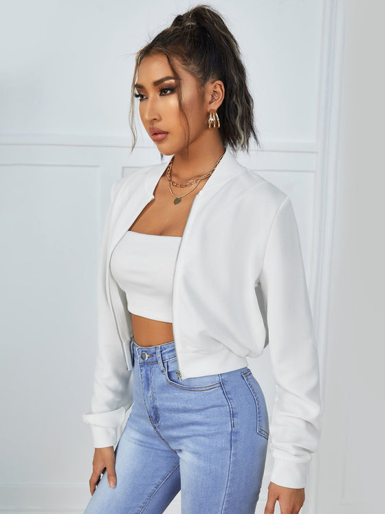 Zip Up Crop Bomber Jacket