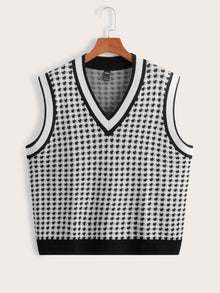  EZwear Houndstooth Pattern Sweater Vest