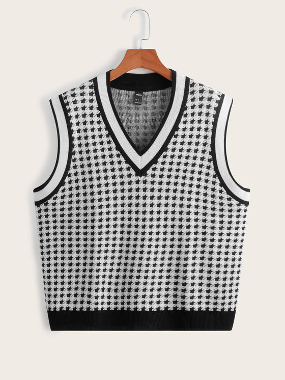 EZwear Houndstooth Pattern Sweater Vest