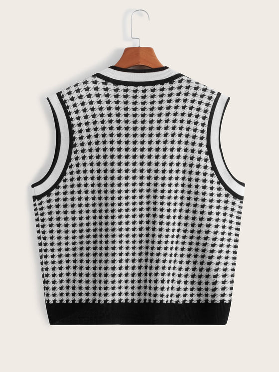 EZwear Houndstooth Pattern Sweater Vest