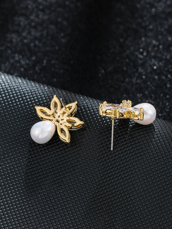 Cubic Zirconia Decor Stud Earrings