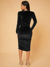 BAE Deep V Neck Ruched Velvet Bodycon Dress