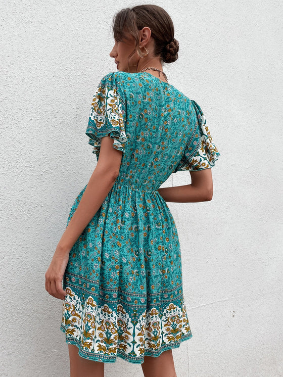 Floral Print Butterfly Sleeve Dress