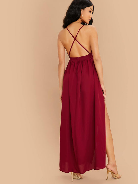 M Slit Cross Back Cami Prom Dress