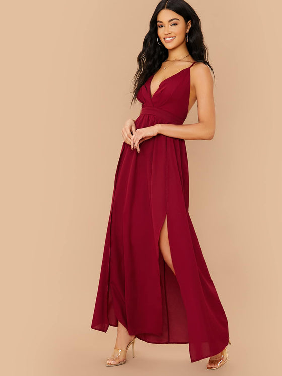 M Slit Cross Back Cami Prom Dress