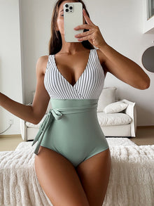  Striped Knot Side One Piece Swimsuit