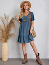 EMERY ROSE V neck Solid Ruffle Hem Smock Dress