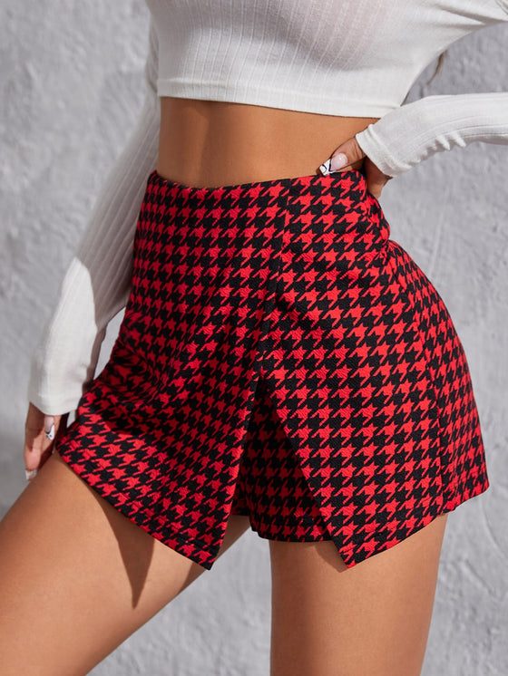 Wrap Front Houndstooth Skort