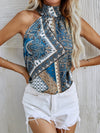 Scarf Print Keyhole Back Halter Blouse