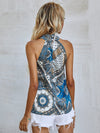 Scarf Print Keyhole Back Halter Blouse