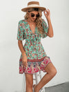 Paisley Floral Print Tie Front Flutter Sleeve Ruffle Hem Dress