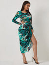 Tie Dye Draped Collar Asymmetrical Hem Ruched Dress
