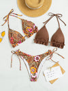 3pack Paisley Print Frill Trim Triangle Bikini Swimsuit