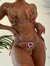 3pack Paisley Print Frill Trim Triangle Bikini Swimsuit