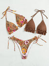 3pack Paisley Print Frill Trim Triangle Bikini Swimsuit