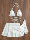 3pack Metallic Triangle Bikini Swimsuit Beach Skirt