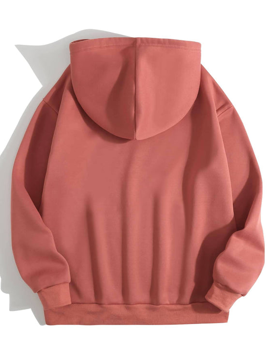 Solid Drawstring Pocket Front Hooded Sweatshirt