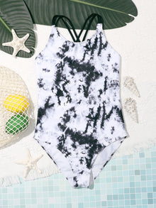  Teen Girls Tie Dye Criss Cross One Piece Swimsuit