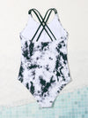 Teen Girls Tie Dye Criss Cross One Piece Swimsuit