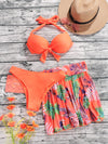 3pack Plant Print Knot Front Push Up Bikini Swimsuit Beach Skirt