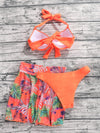 3pack Plant Print Knot Front Push Up Bikini Swimsuit Beach Skirt