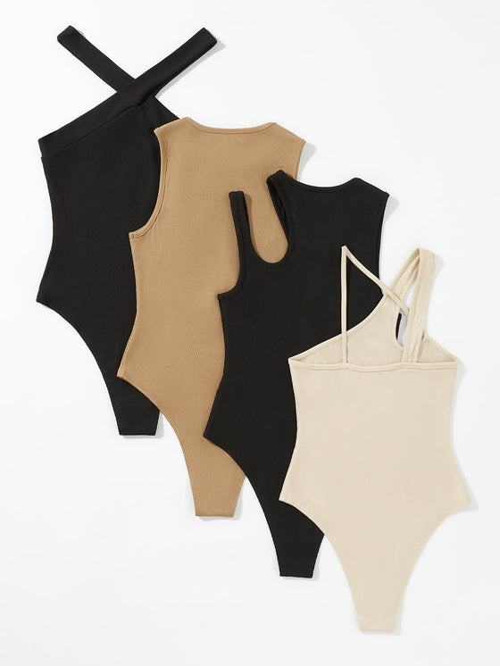 Privé 4pcs Asymmetrical Neck Cut Out Bodysuit