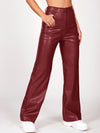 PETITE Solid PU Leather Straight Leg Pants