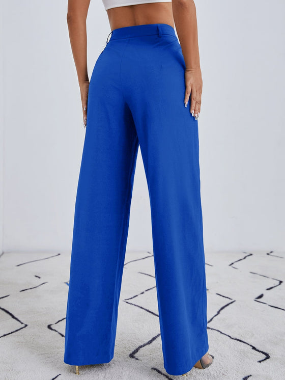 Solid Zip Up Wide Leg Pants