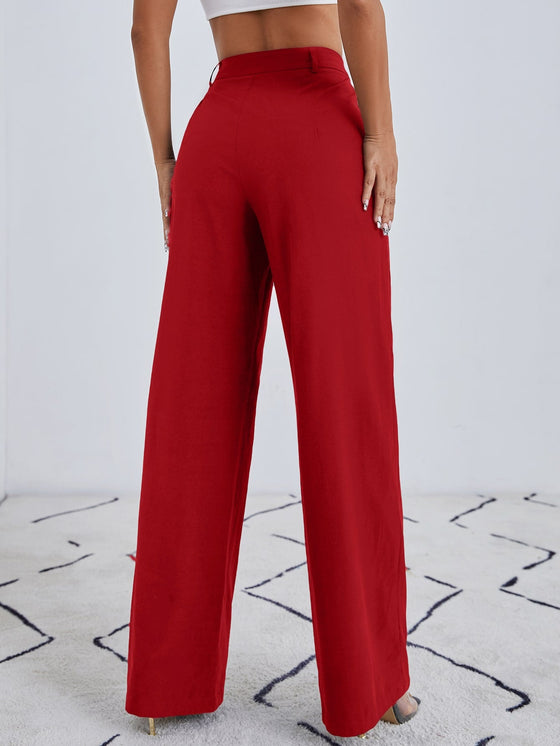 Solid Zip Up Wide Leg Pants