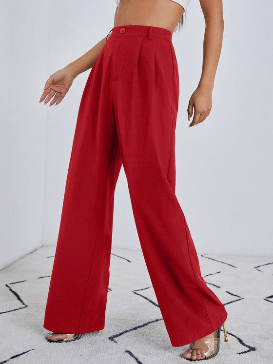 Solid Zip Up Wide Leg Pants