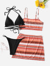 4pack Striped Lace Up Halter Triangle Bikini Swimsuit Cover Top With Skirt Set