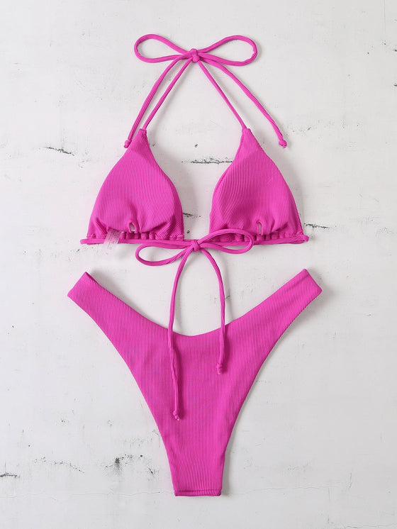 Rib Halter Micro Triangle Bikini Swimsuit