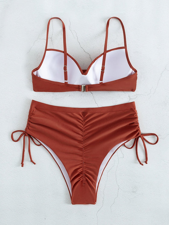 Ruched Push Up High Waisted Bikini Swimsuit